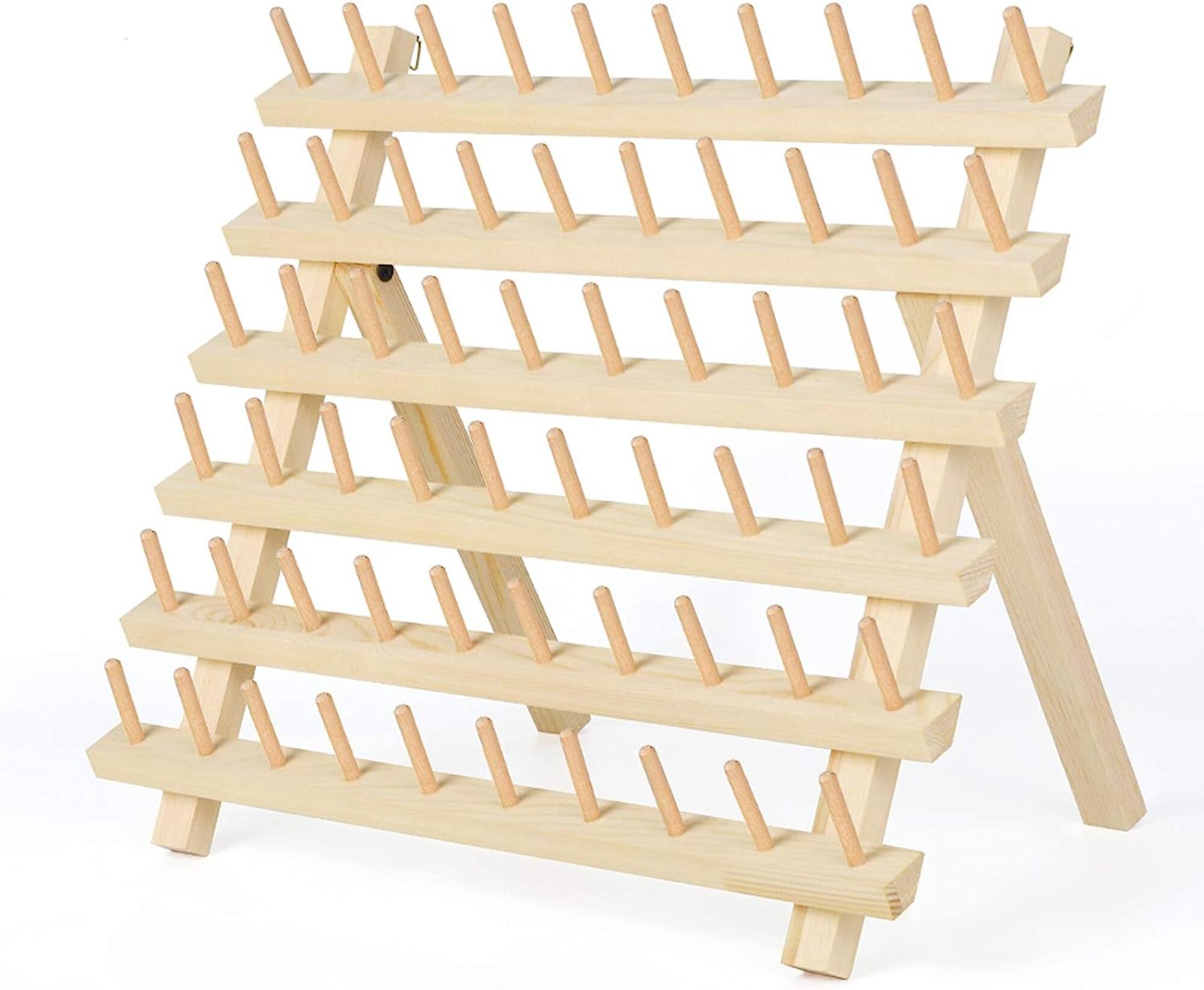Natural 60-Spool Wooden Sewing Thread Organizer Rack